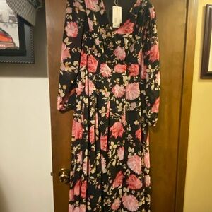 Floral Black and Pink Women's Dress